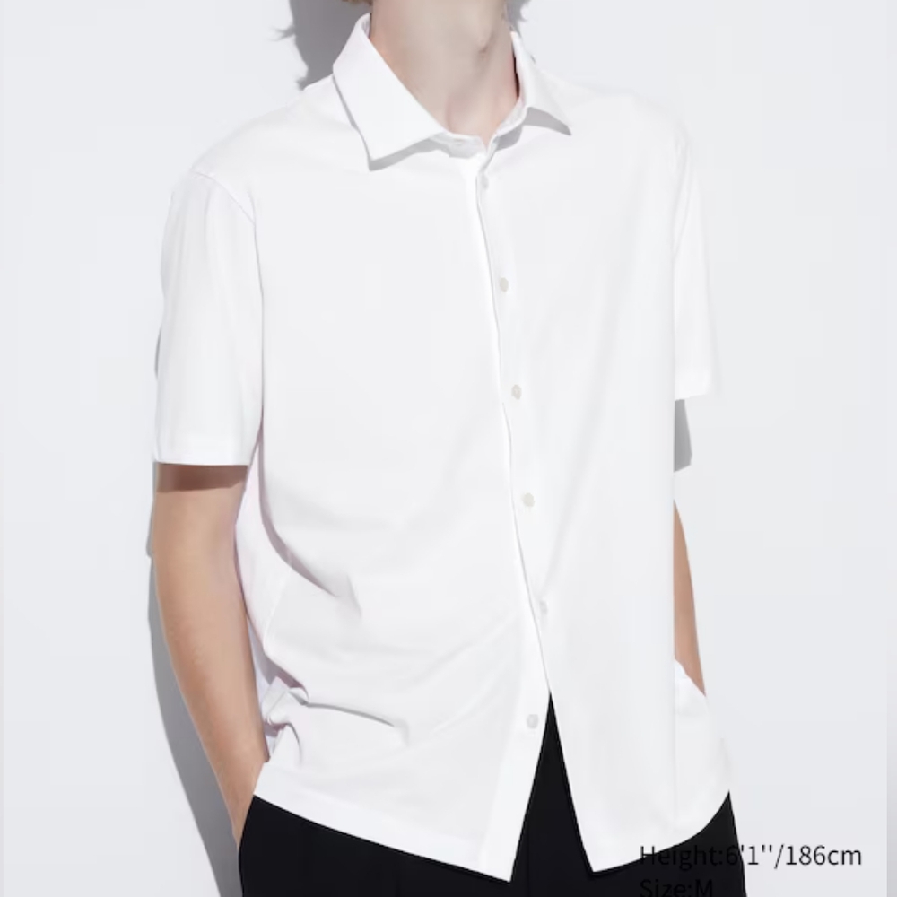 AIRism Cotton Full Open Polo Shirt in White, Size XXS